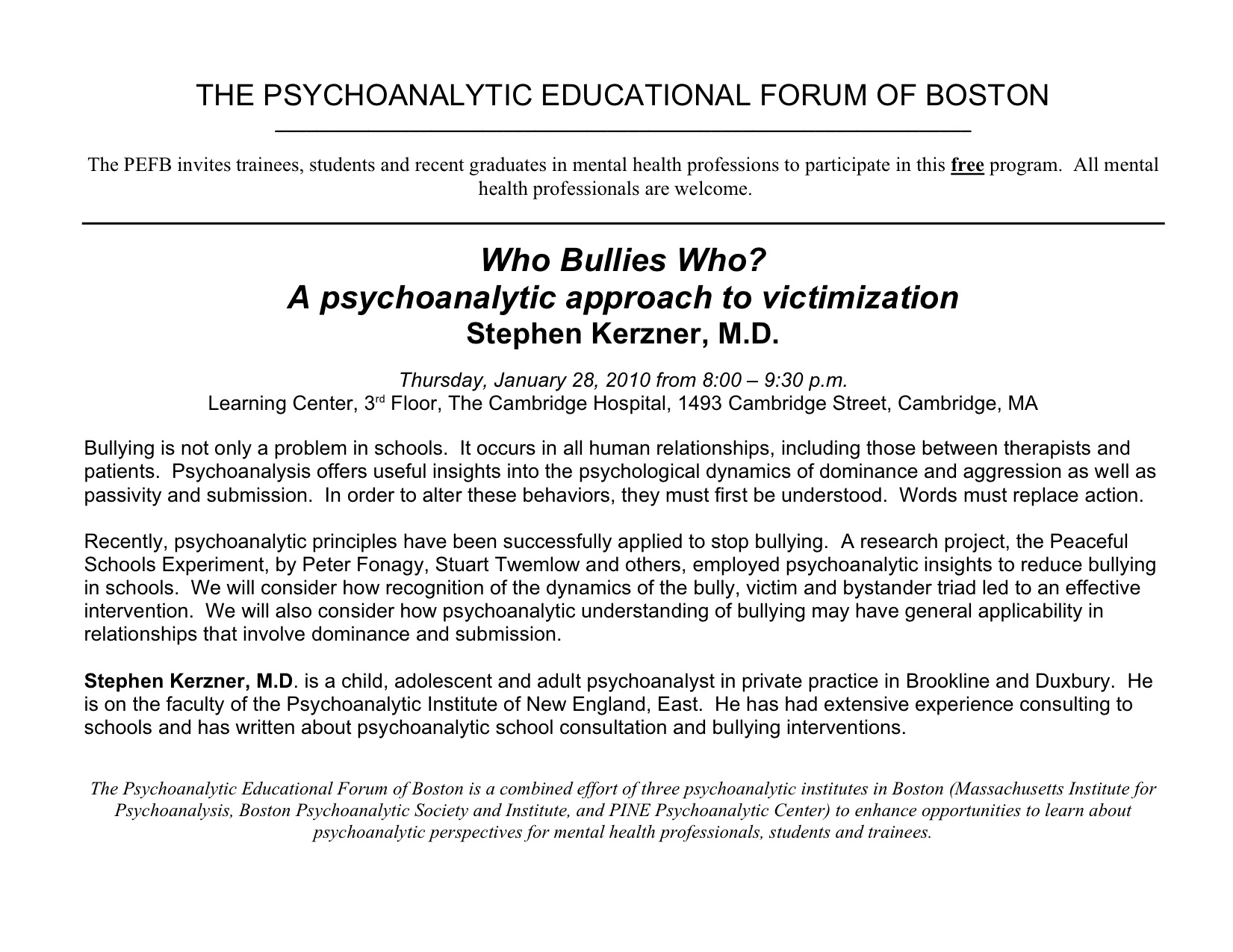 Psychoanalytic Educational Forum of Boston sample